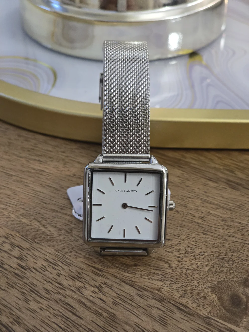 Vince Camuto Silver Mesh Square Dial Watch